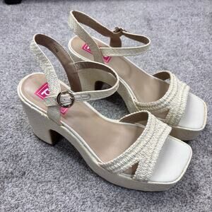 New! Pop block heel platform Natural color sandals size women's 11